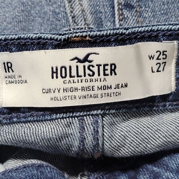 Hollister High Rise Curvy Mom Jeans Womens Size 1 Ripped Medium Wash Denim Pants - Picture 5 of 6